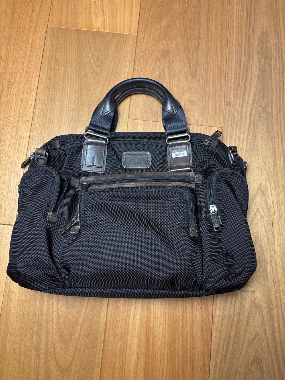 Tumi Black Nylon Laptop Briefcase / Messenger Bag with Leather Trim